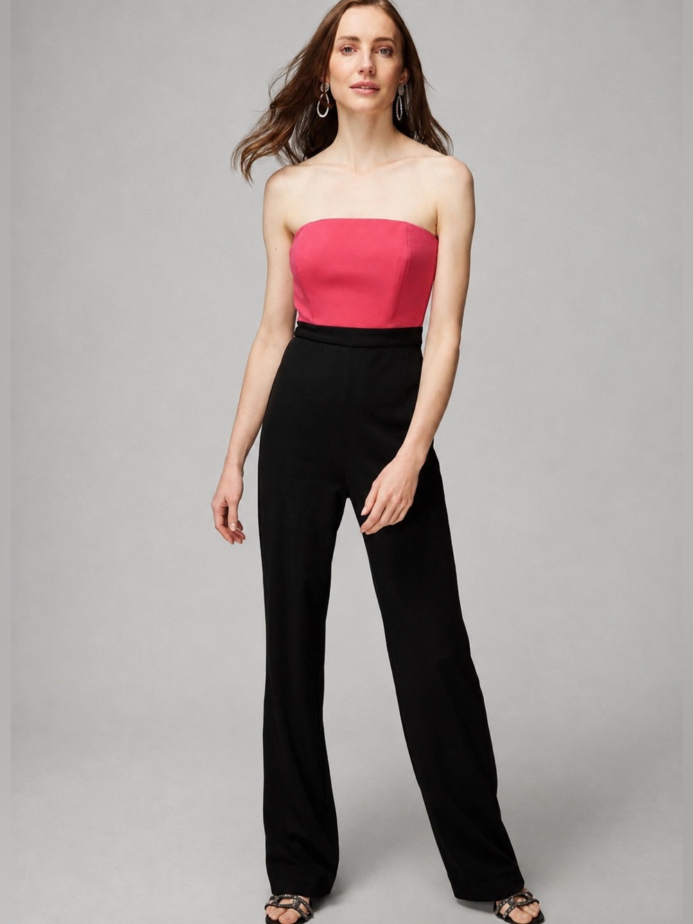 WHBM Strapless Colorblock Jumpsuit Size 10 Pink Black Wide Leg NWT